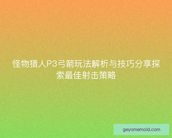 怪物猎人P3弓箭玩法解析与技巧分享探索最佳射击策略